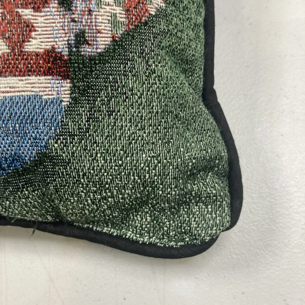 Vtg Puppy Lab Dog Christmas Tapestry Small‎ Decorative Throw Pillow Presents 11